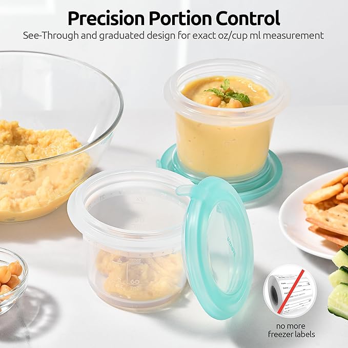 U-Taste 4oz×2 Silicone Food Container Set: Small Kitchen Storage with Airtight Lid, Freezer & Microwave Safe, Snack Box with Date Marking Circle, Clear Stackable for Dip Sauce, Salad Dressing (Teal)