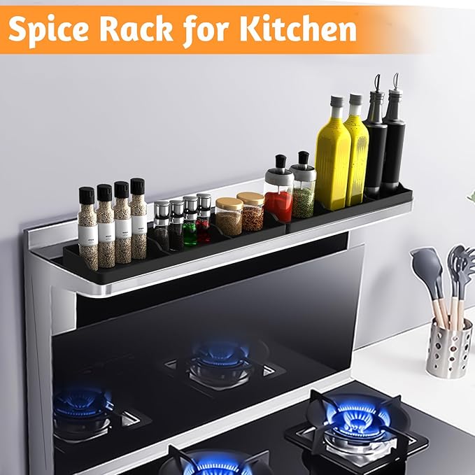 30 Inch Silicone Stove Oven Top Shelf Magnetic for Kitchen Gadgets, Soft Flexible Strong Magnetic Heat Resistant Spice Rack Kitchen Organizer for Over Oven Stove