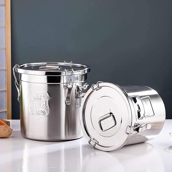Stainless Steel Airtight Canister for Kitchen, Rice Cereal Grain Canisters Container for Household Kitchen Food Bean Flour Oil Sugar Milk Cookie Storager Bucket w/Handles Lid (6L)