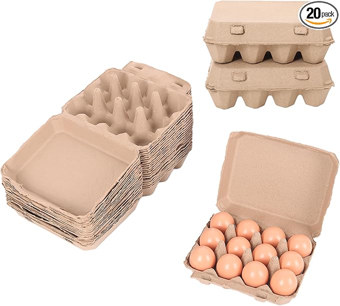 20 Pack Egg Cartons Bulk, 3x4 Style Reusable Empty Natural Paper Pulp Egg Cartons, Sturdy Design Egg Holder Containers for Fresh Chicken Eggs
