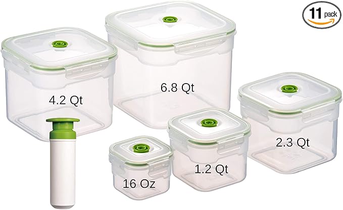 11 piece Vacuum Seal Food Storage Containers with Vacuum Pump, Airtight and Leak Proof, Vacuum Sealed Food Storage Containers, Meal Prep Containers, Keep Food Fresh up to 5 X Longer