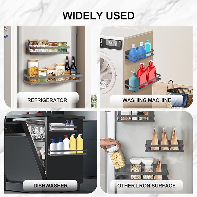 Uten Large Spice Rack for Refrigerator, 2 Pack Strong Magnetic Shelves, Moveable Fridge Organizer for Kitchen Holding Spices, Jars