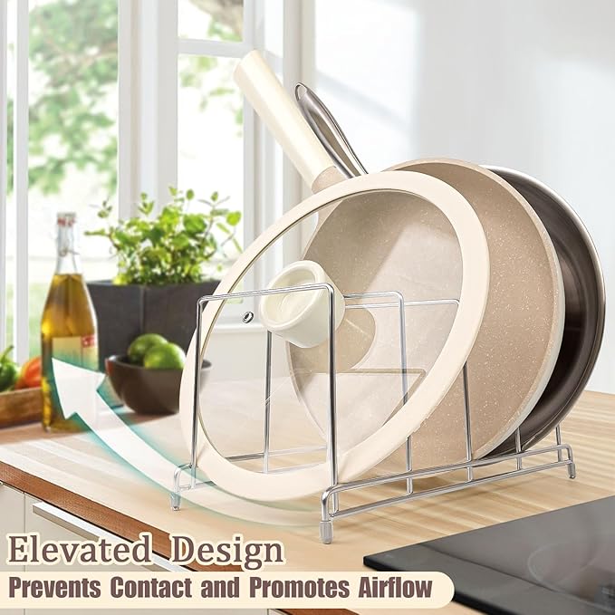 304 Stainless Steel Pot Lid Holder Cutting Board Pan Organizer, 2-Pack, Kitchen Rack for Baking Sheets, Plates, Trays, Counter Top Cabinet Drawer Cupboard Organization and Storage
