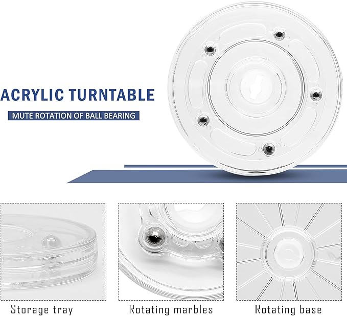 2Pcs 4” Clear Acrylic Turntable Organizer, Rotating Organizer Swivel Plate for Bathroom Kitchen Cabinet Table Spice Rack Cake Pantry
