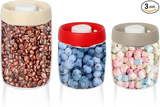 Vacuum Containers 3 Pcs, Triple Seal Airtight Food Storage, 2.95 Quart or 94.7 Fl Oz Total, Preserve Fresh and Fragrant for Snacks, Sugar, Spices, Nuts and Coffee Containers