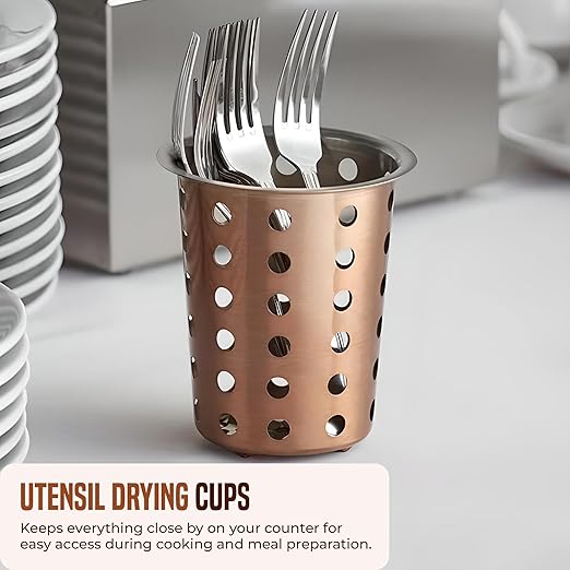 OCS Parts Stainless Steel Utensil Drying Cups | Copper | Perforated Kitchen Flatware and Silverware Holder