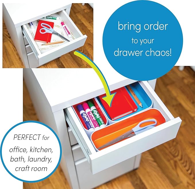 Three by Three Seattle 6 Piece Metal Stacking Bins + Drawer Organizers Set: Elevate Your Desk Organization with Playful Stackable Metal Organizers: Fun, Functional, and Stylish (Gray)