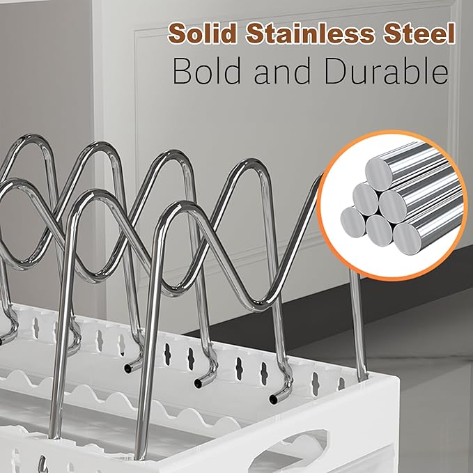 Pots and Pans Organizer Under Cabinet with Drip Tray, 21" Deep Pull out Cabinet Organizer Adhesive, Pull Out Pot Lid Organizer and Storage with 9 Adjustable Dividers No Drill Pot and Pan Holder Rack
