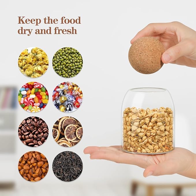ComSaf Glass Storage Container with Ball Cork, 16 oz Small Glass Jar with Cork Lid, 1 Pack Candy Jar, Cute Decorative jar for Tip, Change, Salt, Sugar, Cookies, Bathroom Cotton Swab Qtip Holder