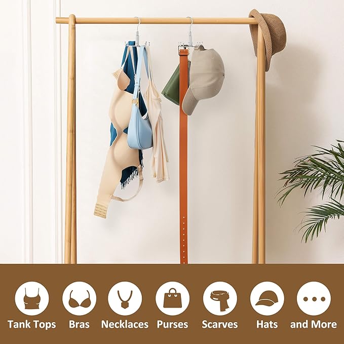 ZEDODIER Tie Hanger for Closet, Rotatable Tie Organizer for Men with 8 Hooks, Heavy Duty Space Saving Tie Rack for Ties and Belts, Silver
