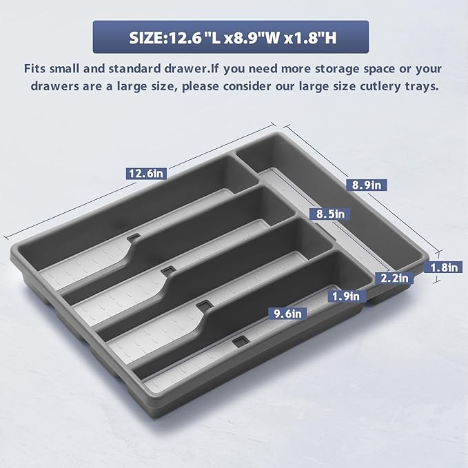 Silverware Organizer with Cutlery Icons,Silverware Tray for Kitchen Drawer,Flatware Tableware Cultery Drawer Organizer Utensil Organizer with Non-slip TPR Linings,Kitchen Organization Essentials