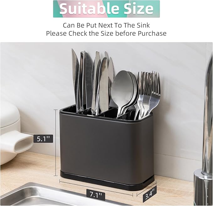 Silverware Organizer,Kitchen Utensil Holder For Counter,Stainless Steel Caddy,4 Compartments Organizer, Capacity Flatware Spoon Fork Tool Cutlery Holder(Grey)