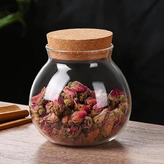 Set of 6 round glass jars with cork lid – 17oz wedding candy jar kitchen jar, perfect for tea, biscuits, cereals, flour, beans, spices, coffee beans etc (6PCS)