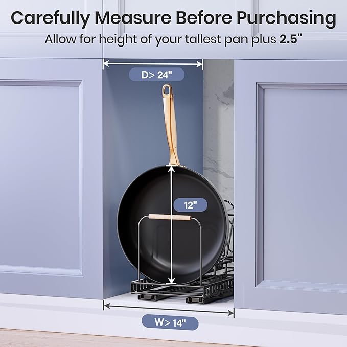 Pots and Pans Organizer for under Cabinet, Pull out Pan Organizers inside Cabinet for Kitchen Cabinet Organizers and Storage with Adjustable Dividers and Handled Divider