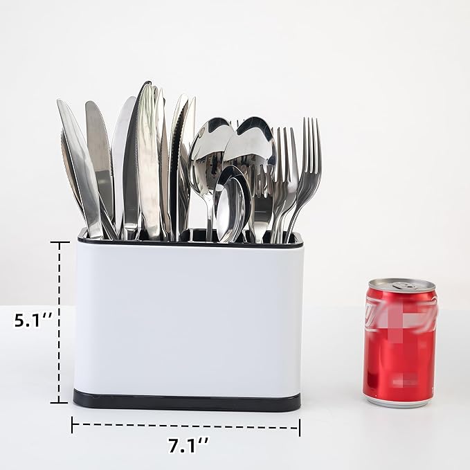 Silverware Organizer,Kitchen Utensil Holder For Counter,Stainless Steel Caddy,4 Compartments Organizer, Capacity Flatware Spoon Fork Tool Cutlery Holder(White)