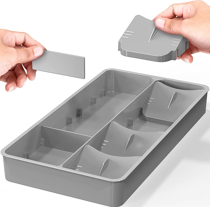 Simple Houseware Adjustable Silverware Utensil Drawer Organizer for Kitchen, Grey
