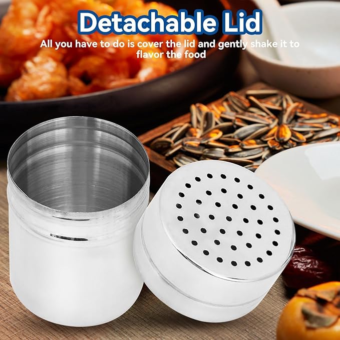 Set of 2 Stainless Steel Dredges, Stainless Steel Pepper Salt Shakers Metal Spice Shaker Large Holes Spice Dispenser Condiment Jar Kitchen Shakers Sugar Shaker for Cooking Kitchen Baking(M)