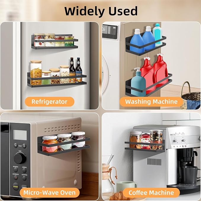 Uten Large Spice Rack for Refrigerator, 2 Pack Strong Magnetic Shelves, Moveable Fridge Organizer for Kitchen Holding Spices, Jars
