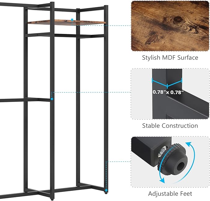 Tribesigns Garment Rack Heavy Duty Clothes Rack, Free Standing Closet Organizer with Shelves and Hanging Rod, Large Metal Clothing Rack for Hallway, Bedroom, Max Load 500Lbs (Dark Black)