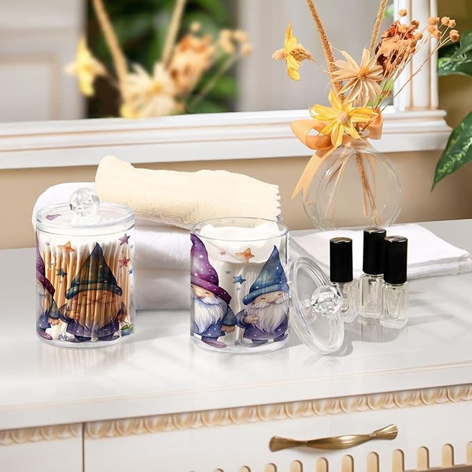 Cute Star Gnomes 2PC Airtight Transparent Plastic Storage Jar, Food Storage Container Glass, Can Store Candy, Salt, Coffee Beans, With lid, Easy To Use