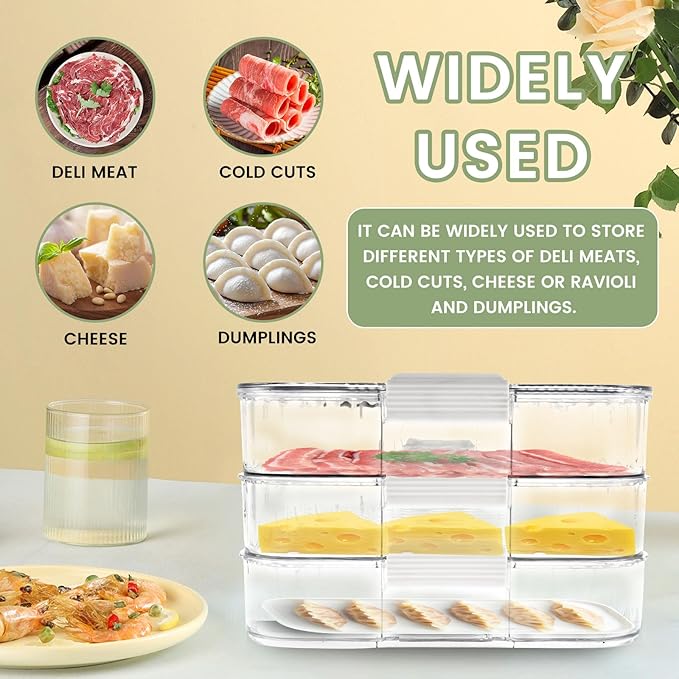Deli Meat Container for Fridge, 3 Layer Meat Container for Refrigerator Organizers, Bacon Cheese Container for Refrigerator Deli Container Include Lid Food Boxes