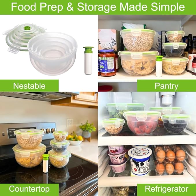 11 piece Vacuum Seal Food Storage Containers with Vacuum Pump, Airtight and Leak Proof, Vacuum Sealed Food Storage Containers, Meal Prep Containers, Keep Food Fresh up to 5 X Longer