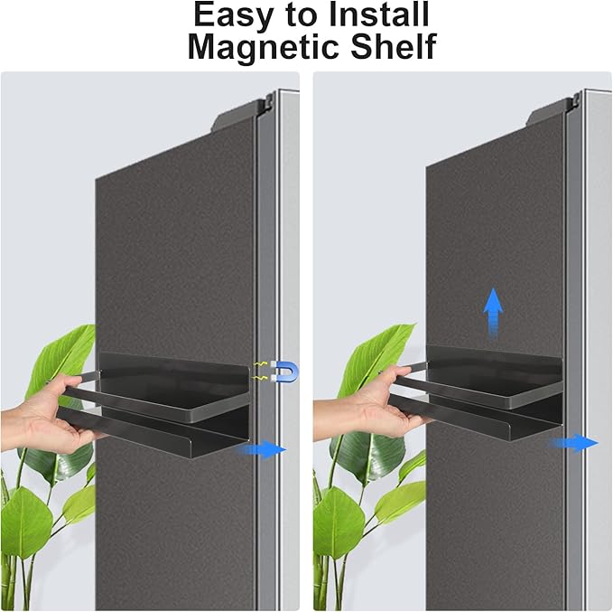Uten Large Spice Rack for Refrigerator, 2 Pack Strong Magnetic Shelves, Moveable Fridge Organizer, Perfect Space Saver