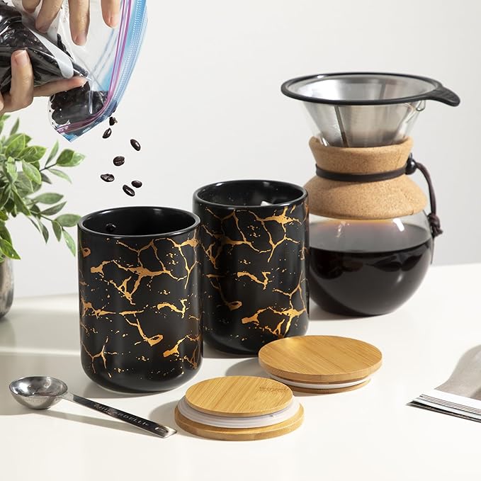 INSPIRASET- Coffee Canister, Ceramic Container with Lid - Perfect Coffee Container and Kitchen Canisters for Countertop - Elegant and Practical Gift