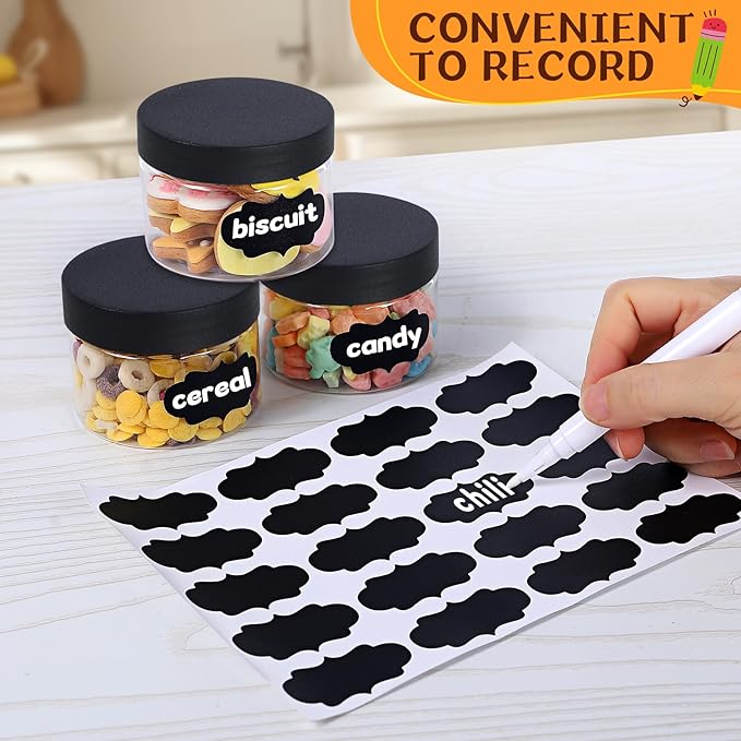 72pcs 4 oz Plastic Containers with Lids Pen Labels Leak Proof BPA Free Airtight Refillable Clear Small Containers Storage Jars for Storing Dry Food Makeup Slime Honey Jam,black