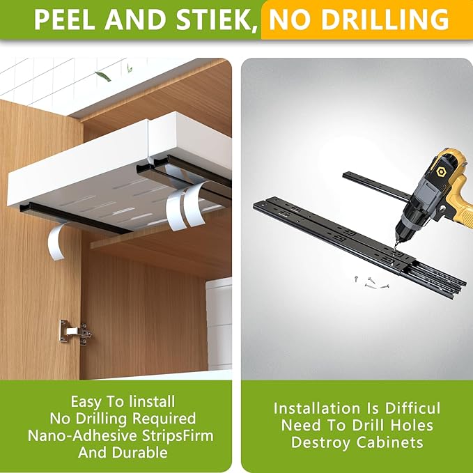 2 Pack Pull Out Cabinet Organizer 21" Deep Expandable Slide Out Drawer Organizers,No Drill Pull Out Drawers Adhesive with Nano Compatible Framed Cabinets Shelves For Kitchen Pantry Adjustable Width