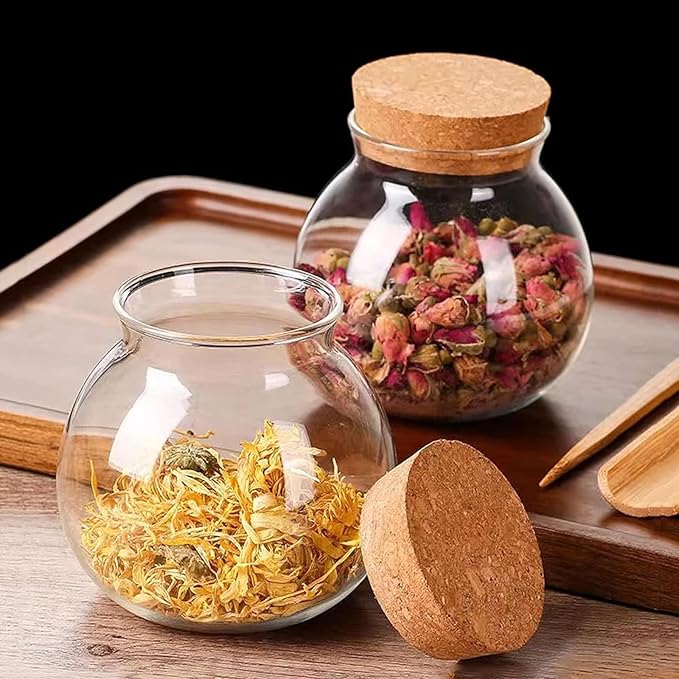 Set of 6 round glass jars with cork lid – 17oz wedding candy jar kitchen jar, perfect for tea, biscuits, cereals, flour, beans, spices, coffee beans etc (6PCS)