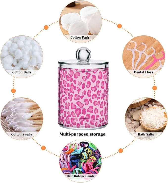 Rose Pink Leopard Print 2PC Airtight Transparent Plastic Storage Jar, Food Storage Container Glass, Can Store Candy, Salt, Coffee Beans, With lid, Easy To Use