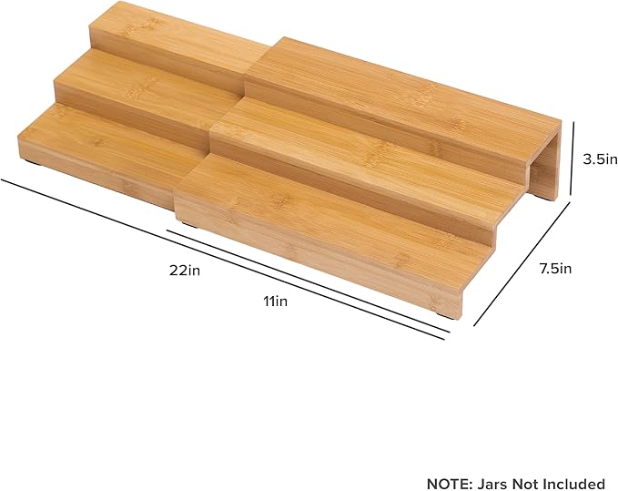 Expandable Spice Rack Organizer for Cabinet, 3-Tier Shelf for Spice Organization (11” to 22”), Fits 36 Spice Jars, Seasoning and Pantry Storage, Non-Slip Feet, 100% Bamboo Wood