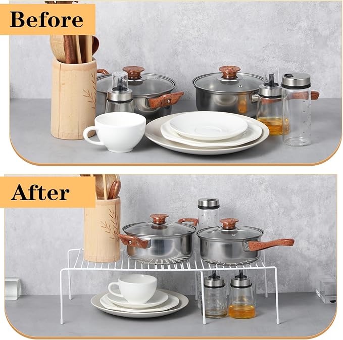 Kitchen Cabinet Organizer Expandable Storage Shelves Cupboard Spice Shelf Rack with Scratch Resistant Feet Metal Kitchen Counter Shelf Freezer Shelf Rack for Counter Pantry Dish Spice