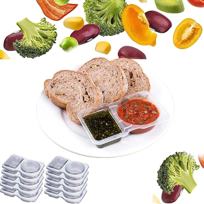 15 Set Reusable Snack Containers,2-Compartment Dipping Container with Lid,reusable Snack Pack Containers for Sauces,Refrigeration, Portion Control, Outdoor Takeaway