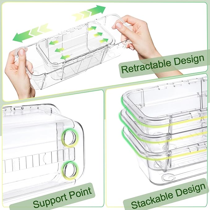 10 Pcs Clear Drawer Organizer, Adjustable Storage Bins (3 Sizes), Desk and Dresser Organizers for Makeup, Cosmetics, Kitchen Utensils, Bedroom, and Gadgets