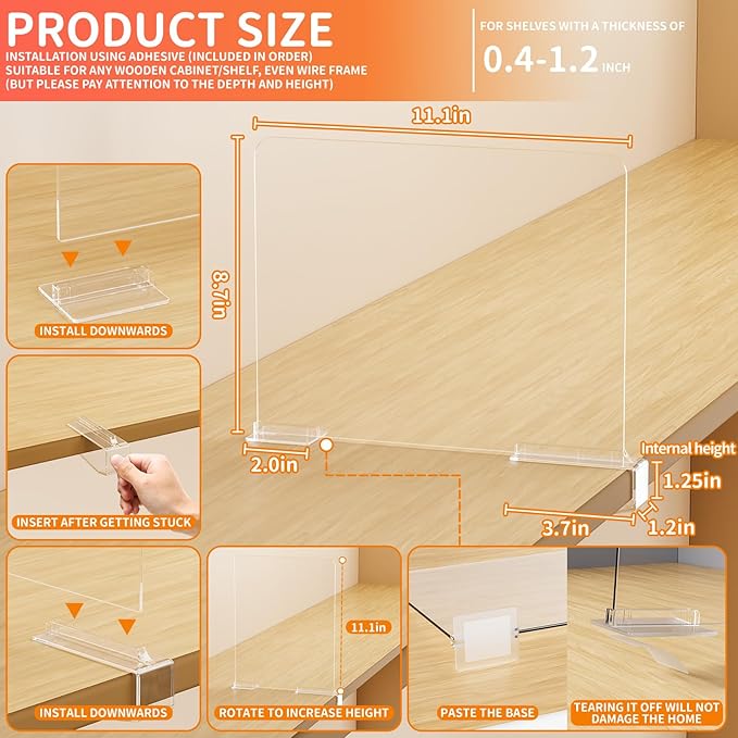 Yieach 4 Pack Adjustable Height Acrylic Shelf Dividers for Closet Organization,Clear Closet Shelf Dividers for Shelves,Vertical Closet Shelf Separators in Closet for Towel,Bag,Purse,Sweater,Bookshelf