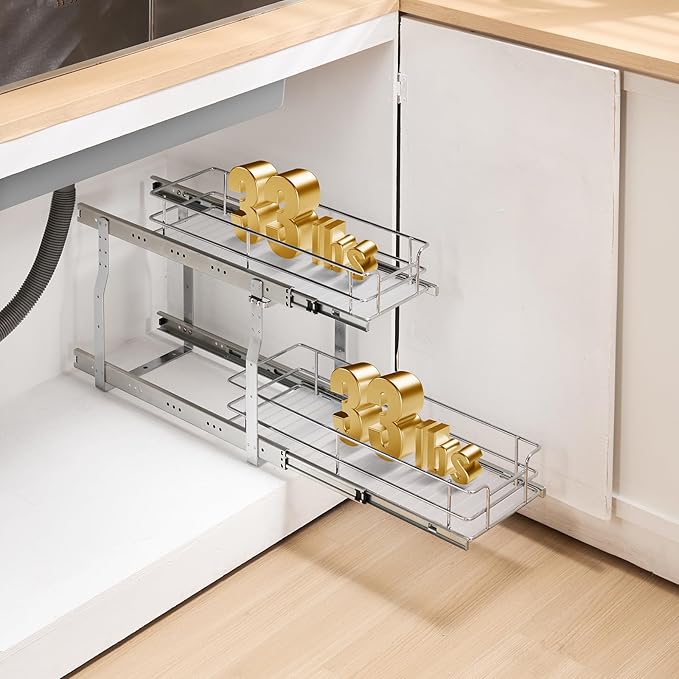VEVOR 8.5"W x 21"D Pull Out Cabinet Organizer, Heavy Duty Slide Out Pantry Shelves, Chrome-Plated Steel Roll Out Drawers, Sliding Drawer Storage for Home, Inside Kitchen Cabinet, Bathroom, Under Sink