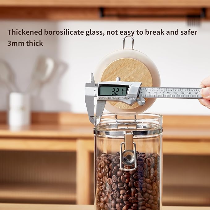 Coffee Canister Set with Shelf, 2 x 50oz Coffee Bean Canister Storage Station Organizer with Airtight Lid for Kitchen, Food Storage with Scoop for Ground, Sugar, Cereal and Tea