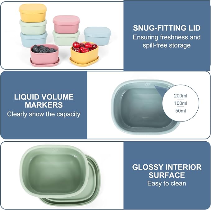 8 pcs 10 oz Silicone Snack Containers for Kids Small Food Containers with Lids, Fruit Container for Lunch, Stackable Lunch Container for Kids, Daycare, School and Travel