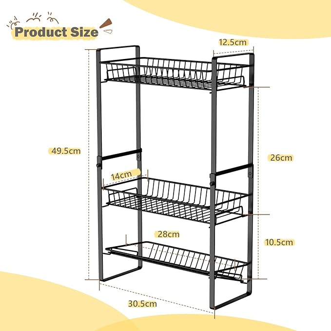 Countertop Spice Rack Slim 3 Tier Tall Seasoning Storage Rack Kitchen Spice Shelf Standing Rack Skincare Organiser