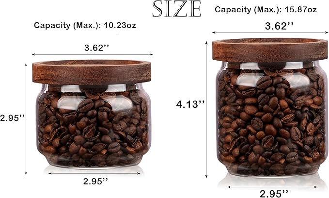 WHJY 15oz Glass Storage Containers with Wooden Lids Airtight Food Canister for Tea Sugar Dry Goods Clear Coffee Jars for Kitchen Pantry