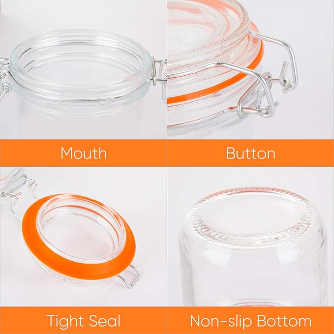 Encheng Glass Jars With Airtight Lids, 16 oz Glass Jars With Leak Proof Rubber Gasket,Wide Mouth Mason Jars With Hinged Lids For Kitchen Canisters,Glass Storage Containers 12 Pack
