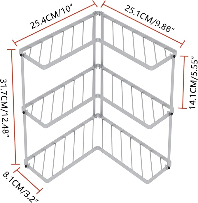 Buzowruil Kitchen L-Shaped Spice Storage Rack Triangle Corner Three-Layer Cabinet Spice Rack,1 Pack (Silver)