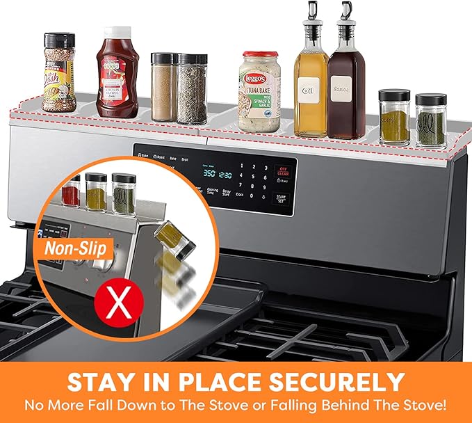 Stove Top 30 Inch Magnetic Silicone Shelf Over the Stove Spice Rack Kitchen Organizer for Above Stovetop Light Grey