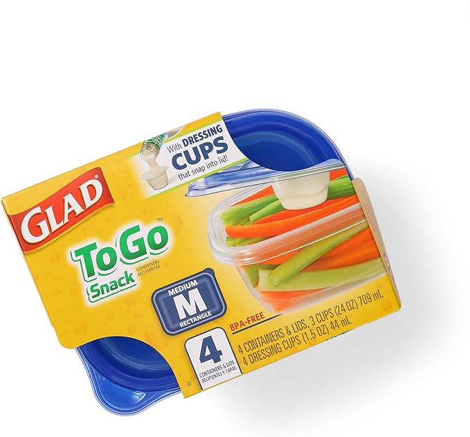 GladWare To Go Snack Food Storage Containers, Medium Rectangle, Holds 24 Ounces of Food, 4 Count - 6 Pack