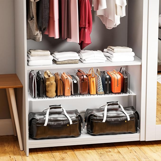 Yieach 16Pack Acrylic Clear Shelf Dividers for Closet Organization -Suitable for Wire Shelves,Cupboard- Bag,Purse Dividers and Handbag Organizer,Vertical Shelf Separators in Closet for Sweater,T Shirt