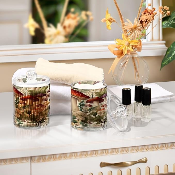 Cartoon Mushroom 2PC Airtight Transparent Plastic Storage Jar, Food Storage Container Glass, Can Store Candy, Salt, Coffee Beans, With lid, Easy To Use…