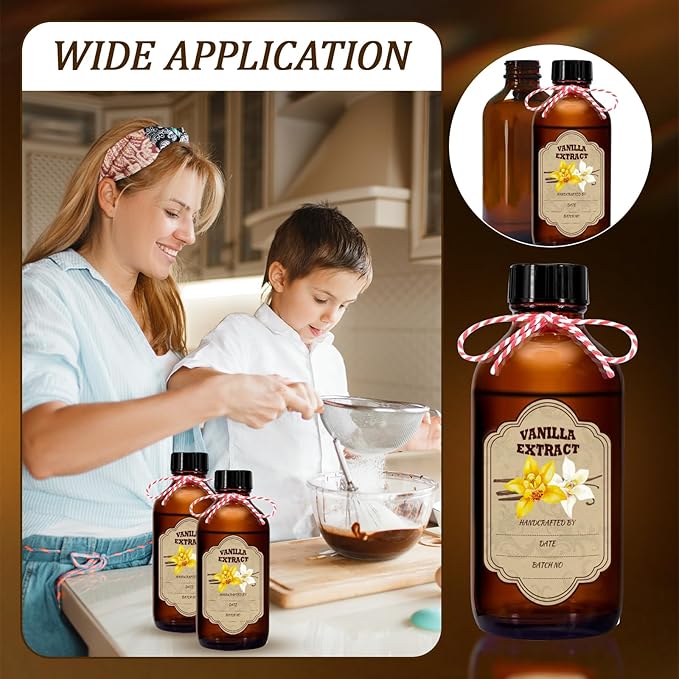 8 oz Amber Glass Boston Round Bottles, 12PCcs - for Homemade Vanilla Extract, Brown Vanilla Extract Bottles with Caps, Ideal for Syrup Gift, Glass Food Storage Canister and Sauce Beans (8OZ-12PC)