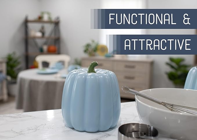 Nat & Jules Pumpkin Shaped 6 x 6 Inch Ceramic Storage Canisters: Perfect for Halloween, Thanksgiving and Indoor Fall Table Décor & Centerpieces - Set of 3, Powder Blue